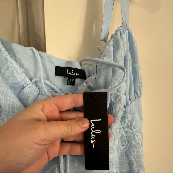Lulus Darling Confidence Light Blue Rosette Bustier Lace-up Midi Dress - Size XL - Picture 4 of 5